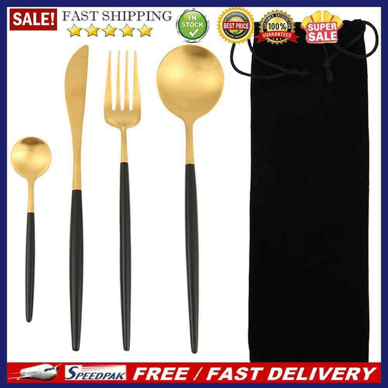 5pcs Portable Travel Tableware Bag with Stainless Steel Picnic Fork Spoon K