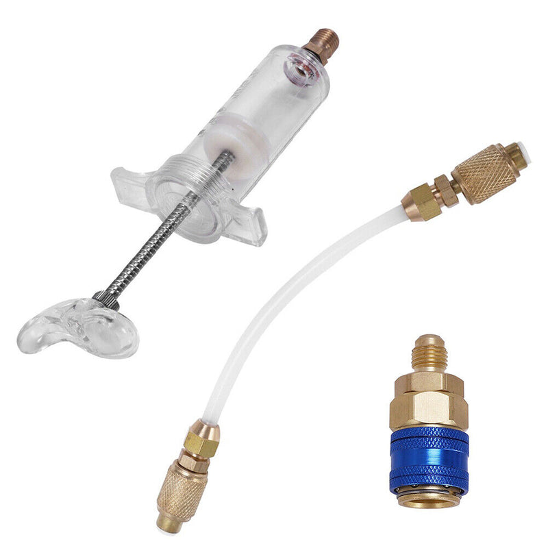 A/C Oil Dye Injector 30ml with Low Side Quick Coupler Clear Hose 1/4 SAE Newly
