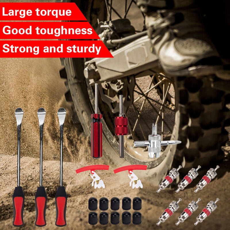 24pcs/set Car Bike Tire Spoons Levers Red Rim Protectors Caps Cores Tools Kit