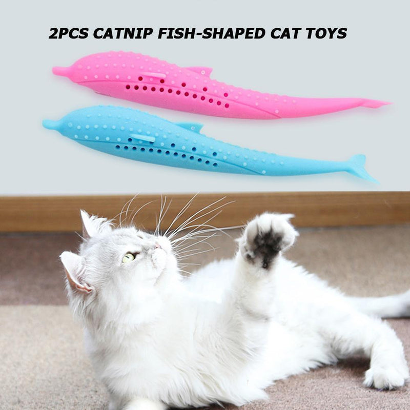 2pcs Silicone Catnip Fish Toothbrush Pet Molar Stick Cleaning Interactive T