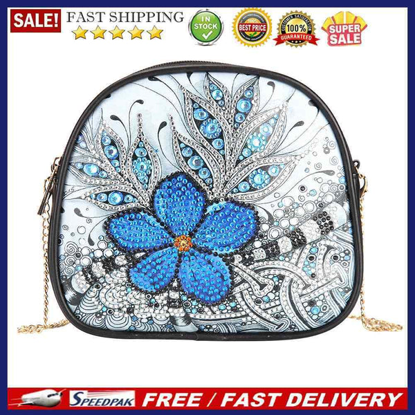 DIY Flower Special Shaped Diamond Painting Leather Clutch Chain Crossbody B