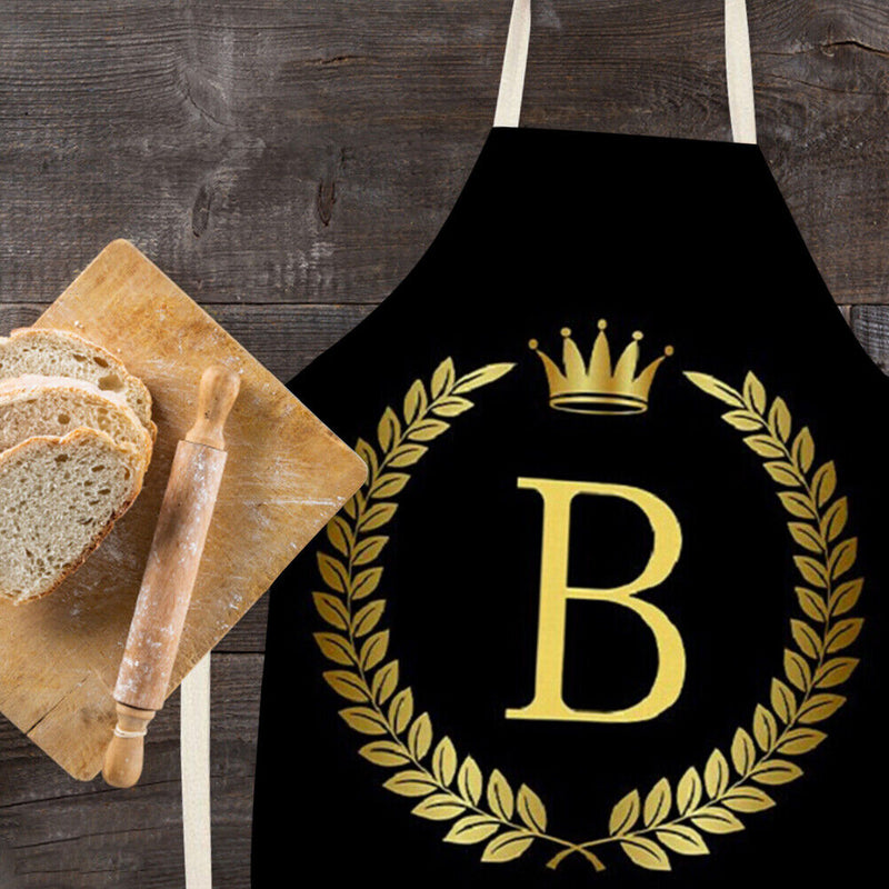 Letter B Printed Linen Apron Kitchen Waterproof Home Cooking Bibs (82X68CM)