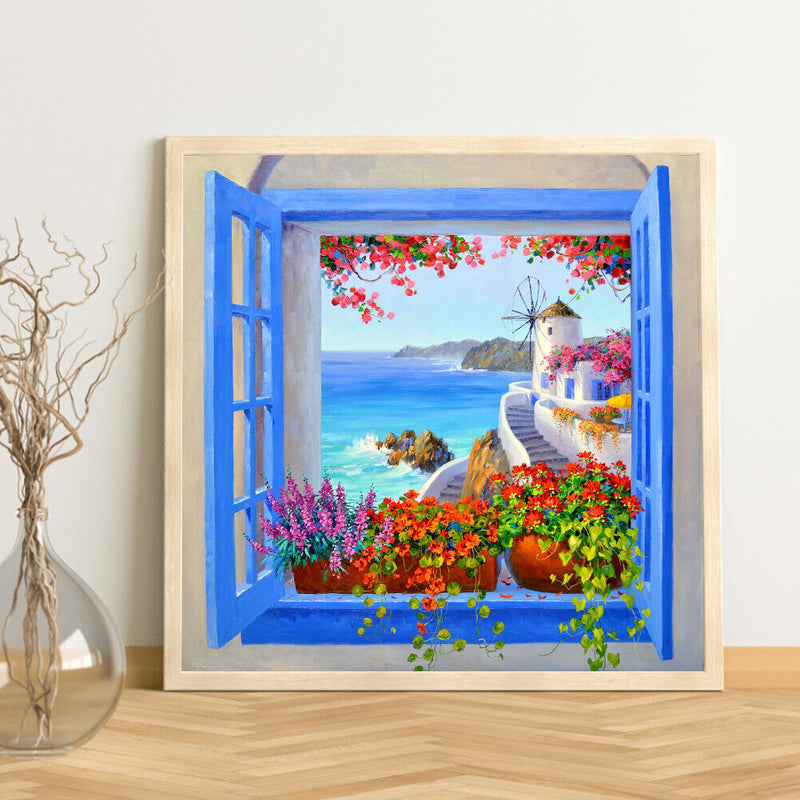 Frameless Oil Paint By Numbers Window Scenery DIY Canvas Picture Craft Kit Newly