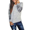 Women Patchwork Tees O-Neck Casual Loose Cotton Tops Long Sleeve T-Shirts/M