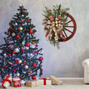 Christmas Red Wagon Wheel Wreath Garland Winter Wreaths with Pine Trees Berries