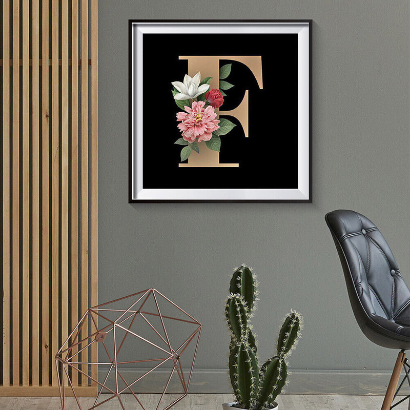 5D DIY Diamond Painting Flower Letter F Full Round Drill Mosaic Home Decoration
