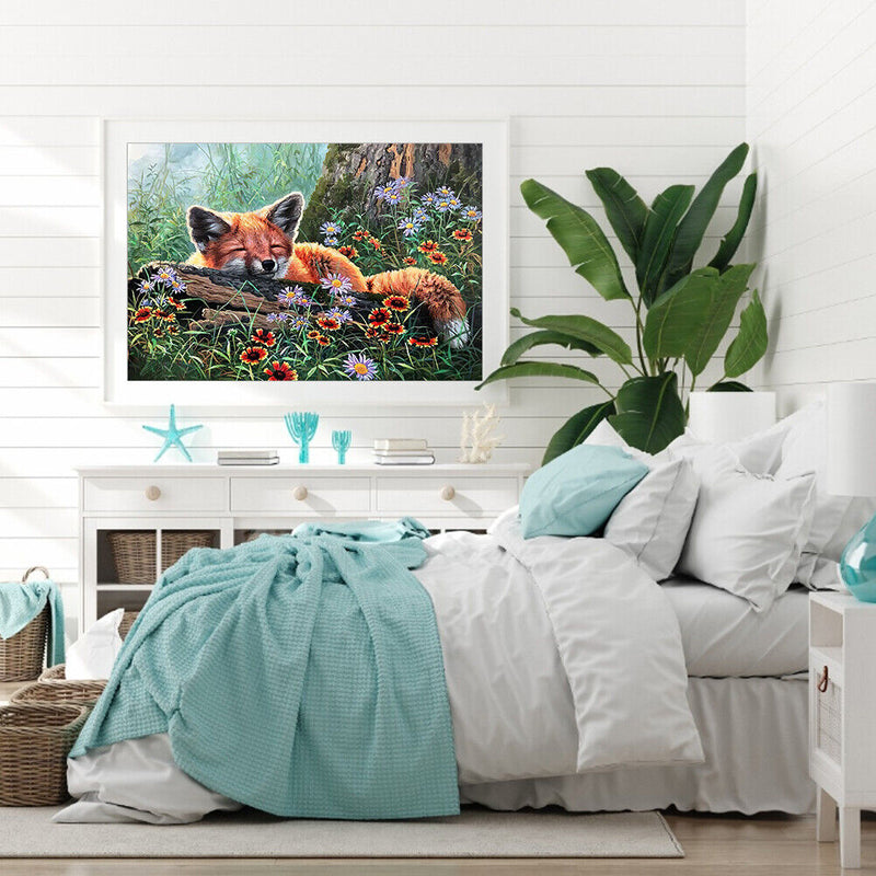 Oil Paint by Numbers Cute Fox Canvas Artwork Living Room Picture Home Decoration
