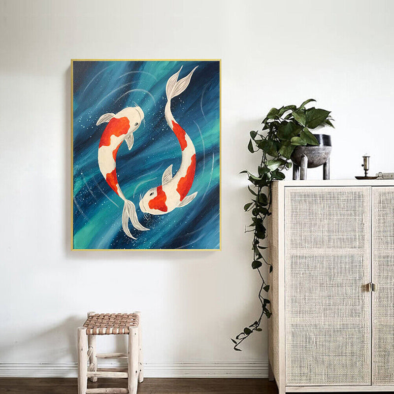Frameless Oil Paint By Numbers DIY Koi Fish Picture Craft Kit for Living Room