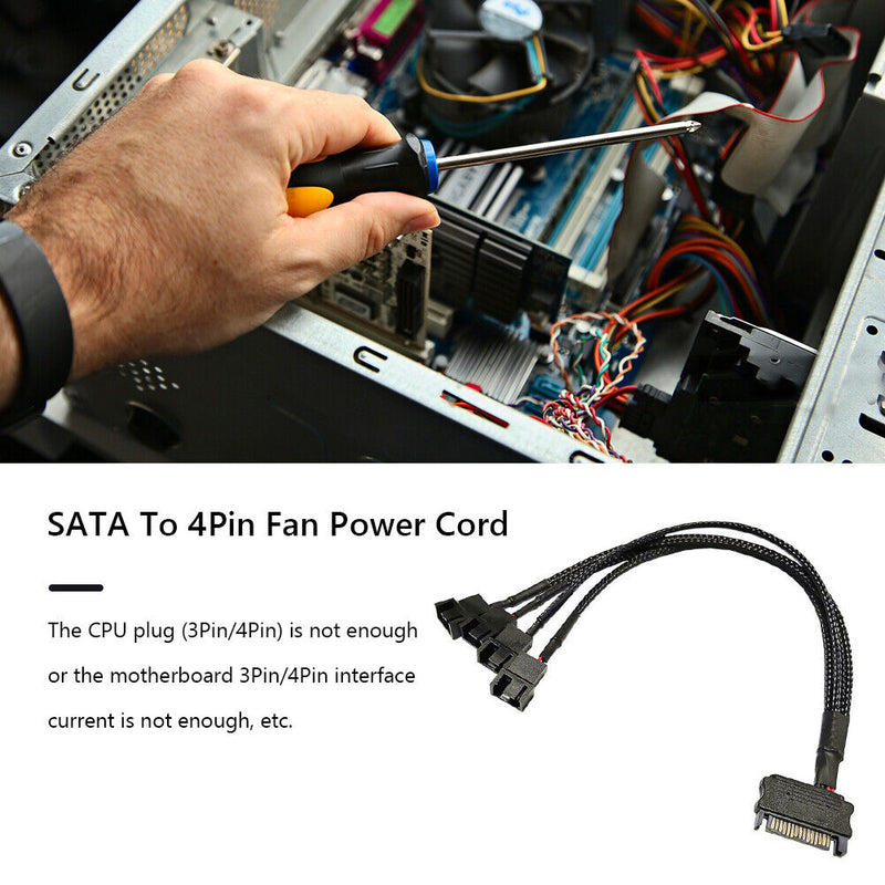 SATA Power Cable PC Cooling Fan Splitter Hub Converter (SATA to 4x4Pin)