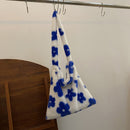 Fashion Women Flower Print Plush Shoulder Bag Winter Large Handbags (Blue)