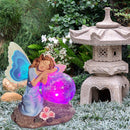 Garden Fairy Statue Waterproof Outdoor Sculpture with Solar Lights (Blue) Newly