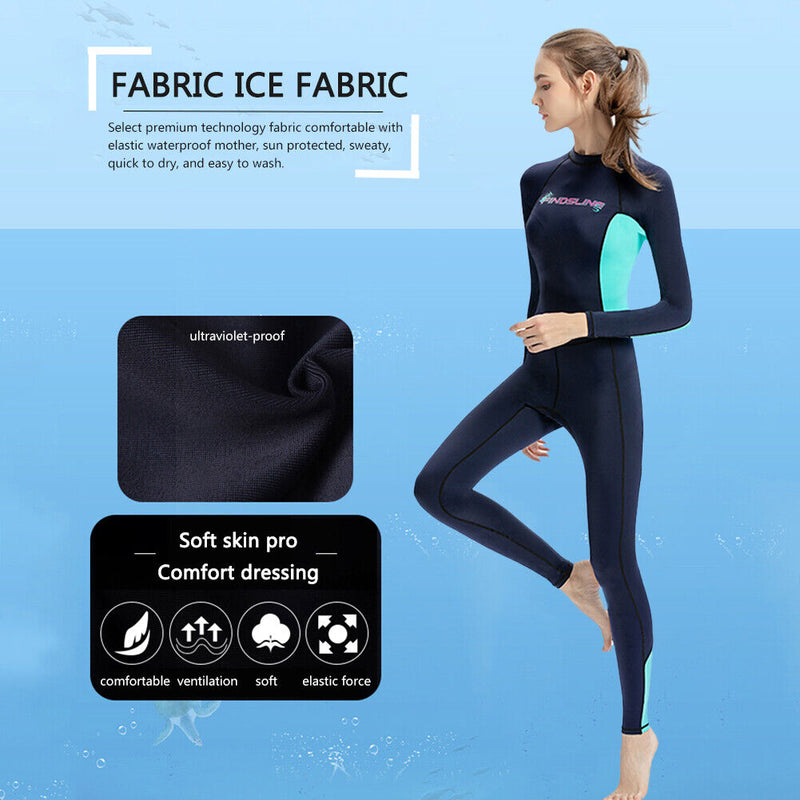 Women Wetsuit Quick Dry Long Sleeve Full Body Water Sports Diving Suit (L)
