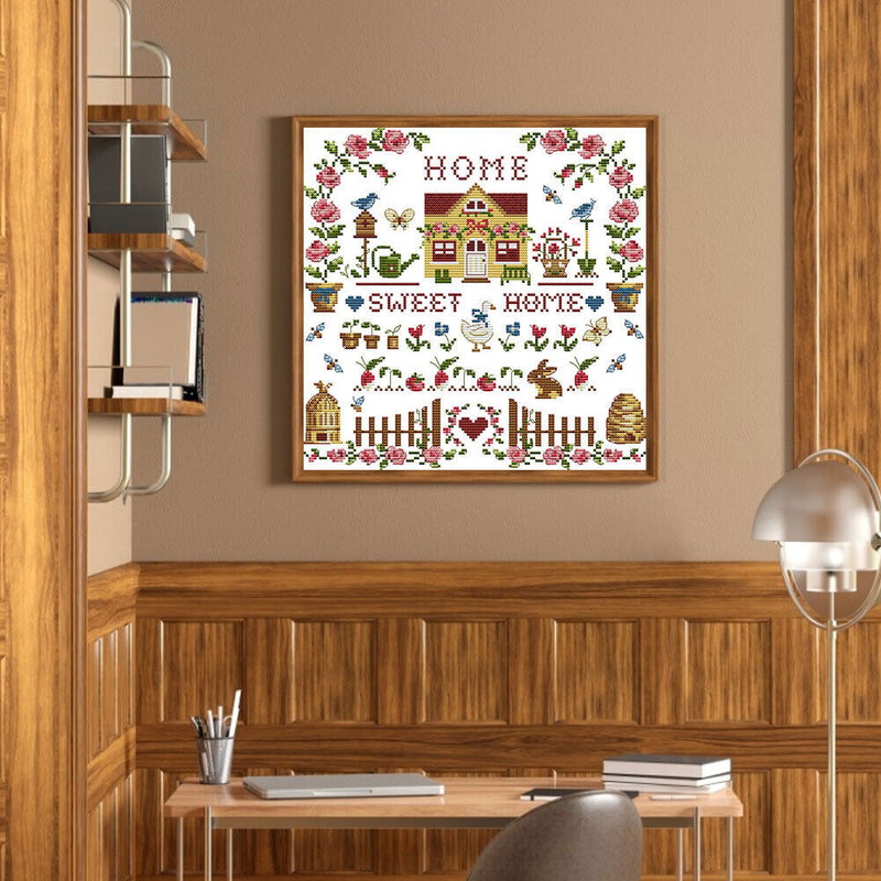 Partial Cross Stitch 14CT Cotton Thread DIY Sweet Home Printed Embroidery