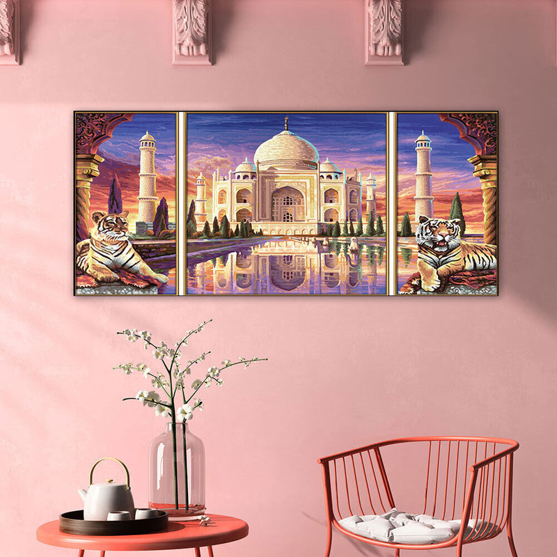 3 Panels Taj Mahal Oil Paint By Numbers Kits DIY Canvas Wall Art Picture Craft