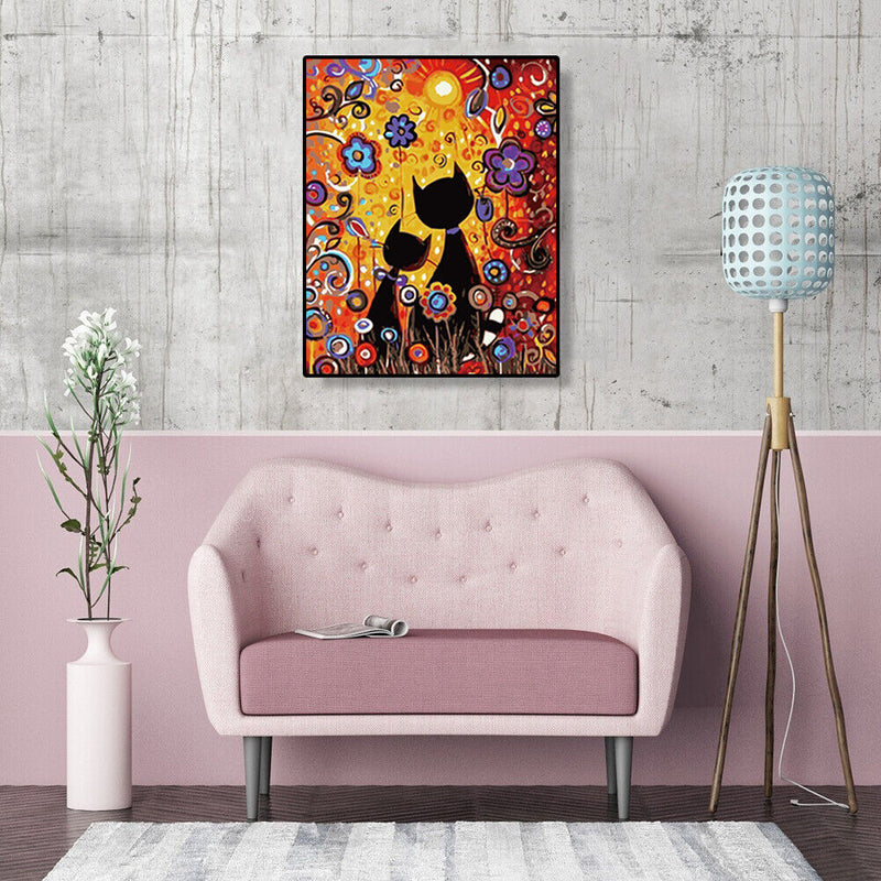 Two Cats Oil Painting By Numbers DIY Paints Drawing On Canvas for Child