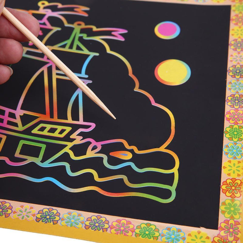 A4 DIY Scraping Drawing Card Single Side Children Painting Card Paper w/Pen