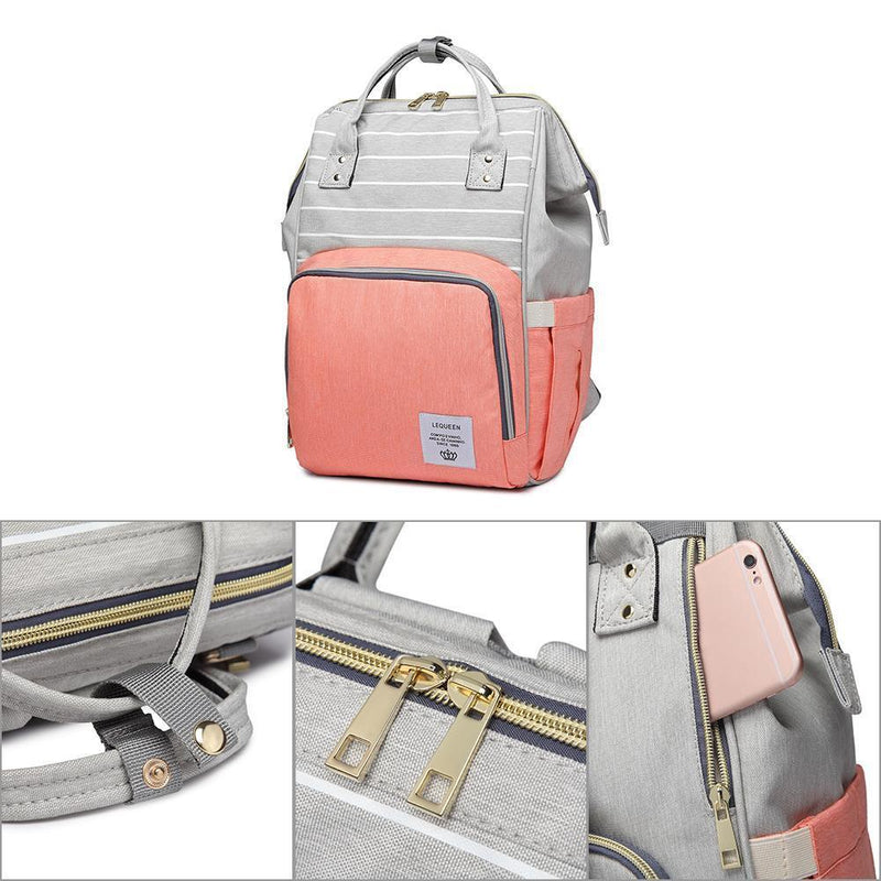 Stripe Backpack Mummy Maternity Diaper Bags Large Capacity Baby Care (Pink)