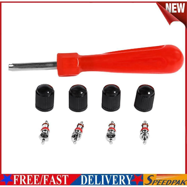 4 Valve Cores+4 Valve Caps+1 Valve Stem Screwdriver Tire Repair Tools Kit #F