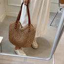 Women Hand Woven Large Shoulder Shopping Bag Bohemian Straw Beach Tote Handbags