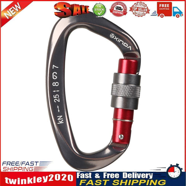 25KN D Shape Safety Lock Carabiner Outdoor Rock Climbing Buckle (Gun Grey) Newly