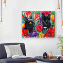 Black Cat in Flowers Oil Paint By Numbers Kit DIY Acrylic Painting Picture