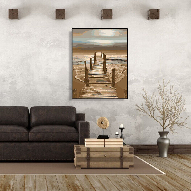 Painting By Numbers DIY Wooden Bridge Hand Painted Canvas Oil Art Picture Kit