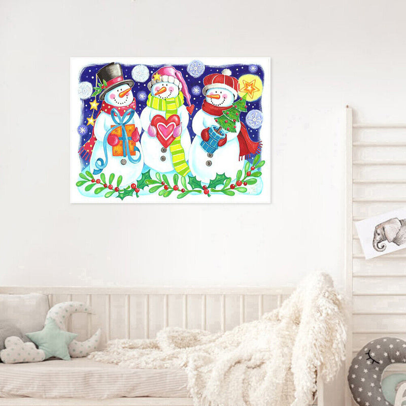 5D DIY Full Drill Round Shape Snowman Rhinestone Diamond Drawing for Bedroom