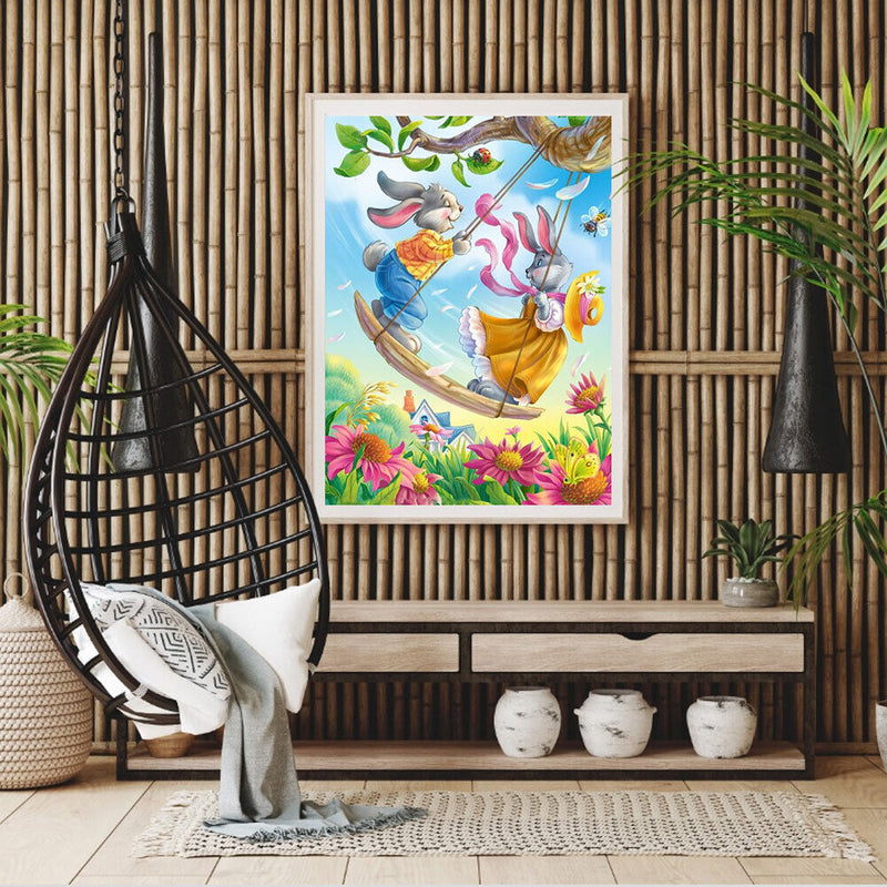Swing Rabbits Oil Paint By Numbers Kits Canvas Picture Wall Art DIY Craft