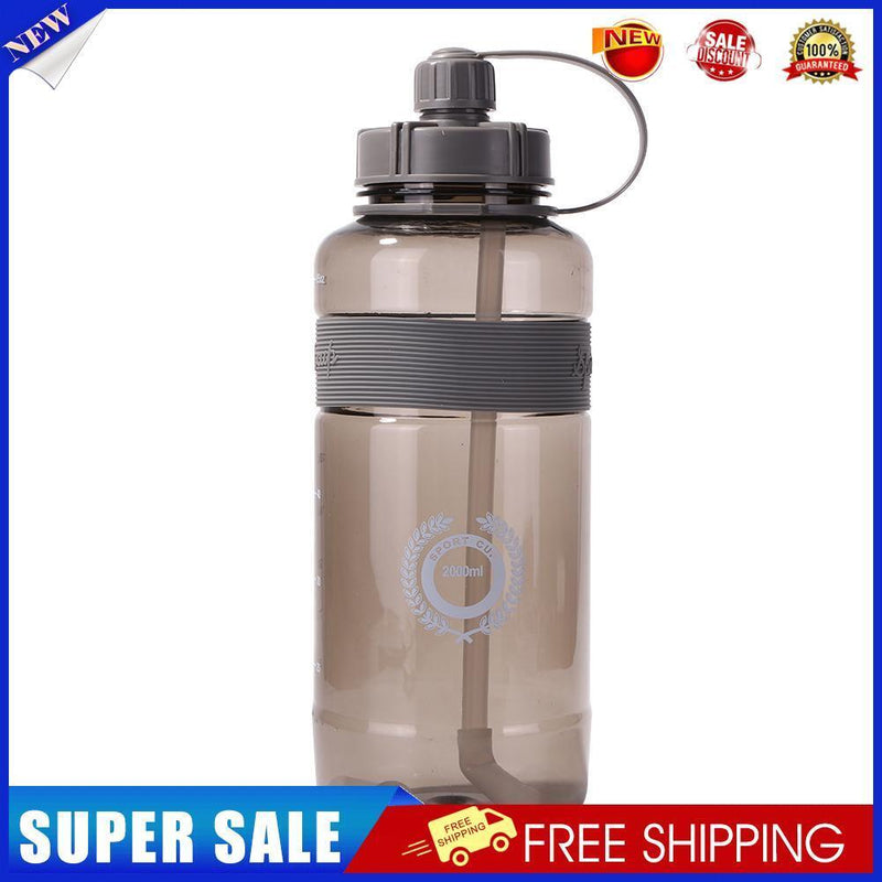Portable Women Summer Gym Water Bottle Straw Large Capacity (Grey 2000ml)