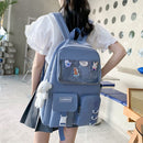 #A 4Pcs Backpacks Teenager Girls Casual Solid Color School Bookbag Rucksack