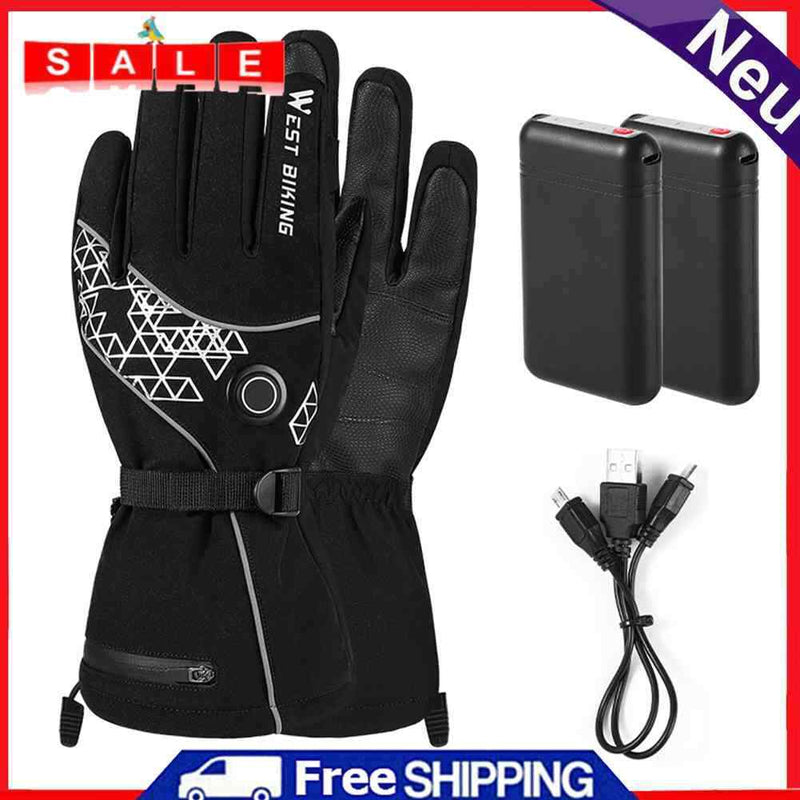 WEST BIKING Winter Electric Heated Thermal Gloves USB Rechargeable Cycling Glove