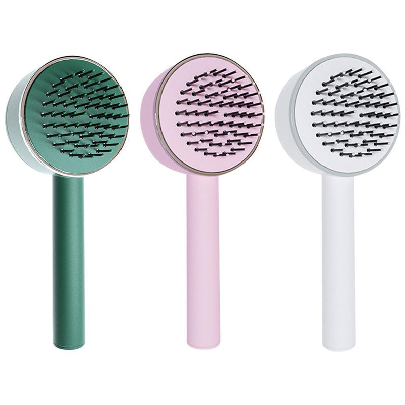 One-key Self-cleaning Hair Brush Anti-Static Airbag Massage Comb (White)