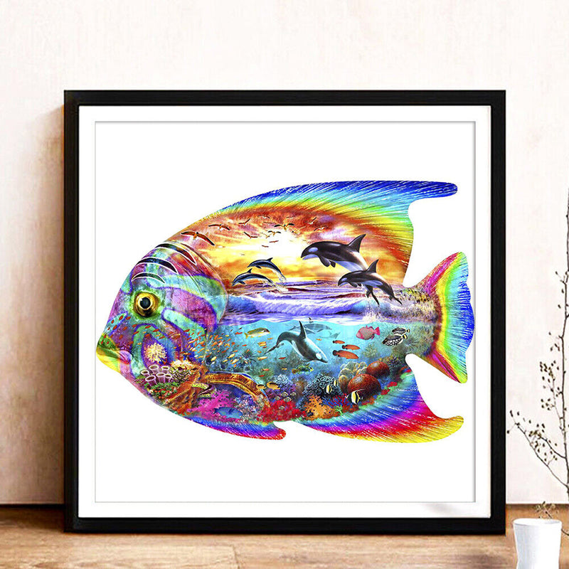 5D DIY Full Round Diamond Painting Color Fish Handmade Embroidery Kits for Gifts