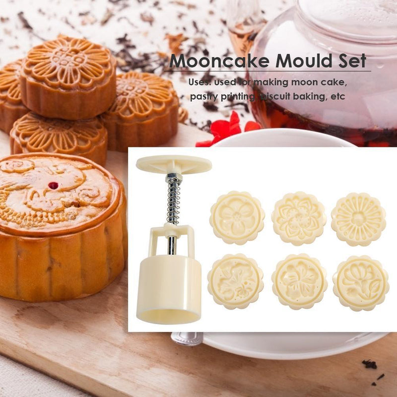 Round Mooncake Mold Cake Flower Printed Hand Press Mid-autumn Festival Bake