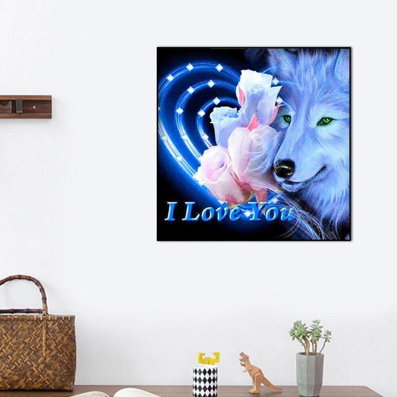 5D DIY Wolf Flowers Full Round Drill Diamond Painting Drawing Art Mosaic Craft
