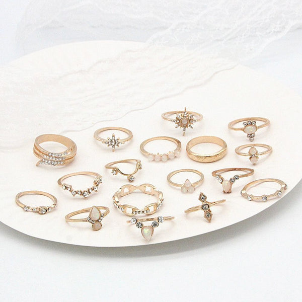Women Girls Knuckle Ring Geometric Ring Set Opening Finger Ring Bohemian