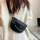 Women PU Chest Bag Alligator Leather Fanny Pack Chains Small Zipper Saddle Purse