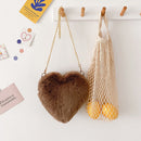 Women Soft Warm Plush Heart Shape Handbags Female Travel Fluffy Underarm Bags