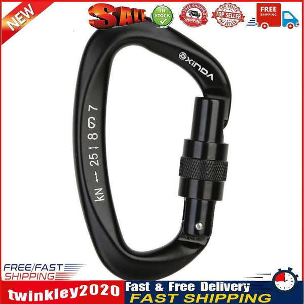 25KN D Shape Safety Lock Carabiner Outdoor Rock Climbing Buckle (Black) Newly