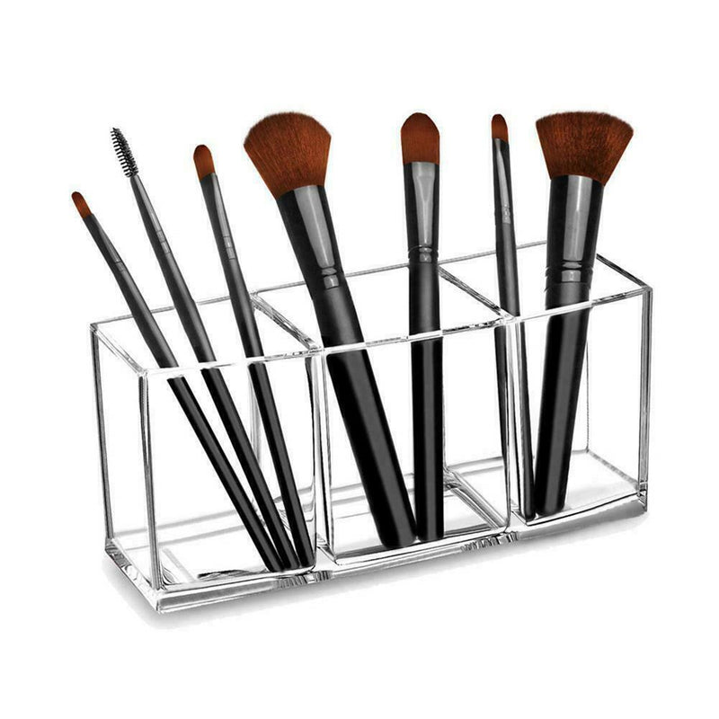 Makeup Brush Holder Organizer 3-Slot Acrylic Cosmetic UK Storage Brushes Z7S6