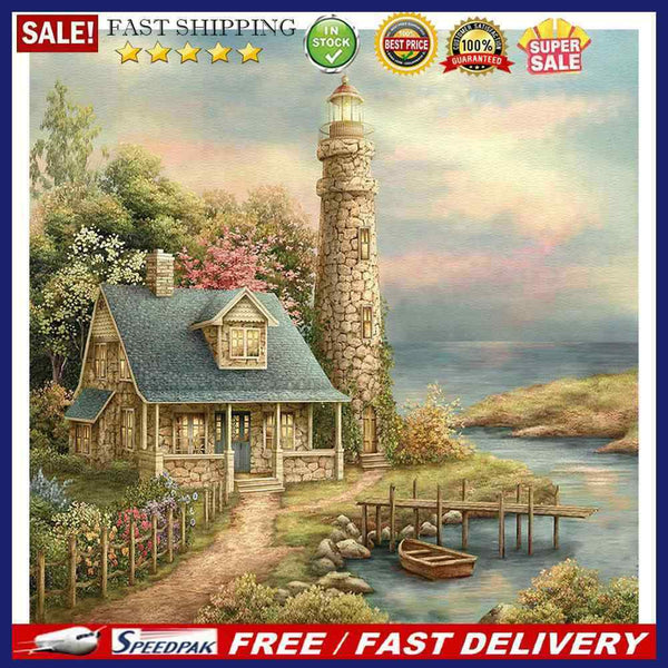 40x40cm Colorful DIY Paint By Numbers Kit Seaside Villa House Decor Gift Ar