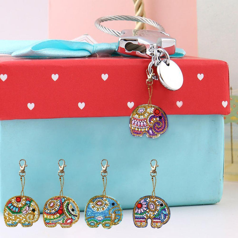 5pcs DIY Full Drill Special Shaped Diamond Painting Elephant Keychain Pendants