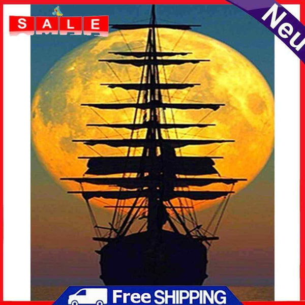 DIY Digital Picture Sunset Vessel Frameless Oil Painting By Number Handicraft