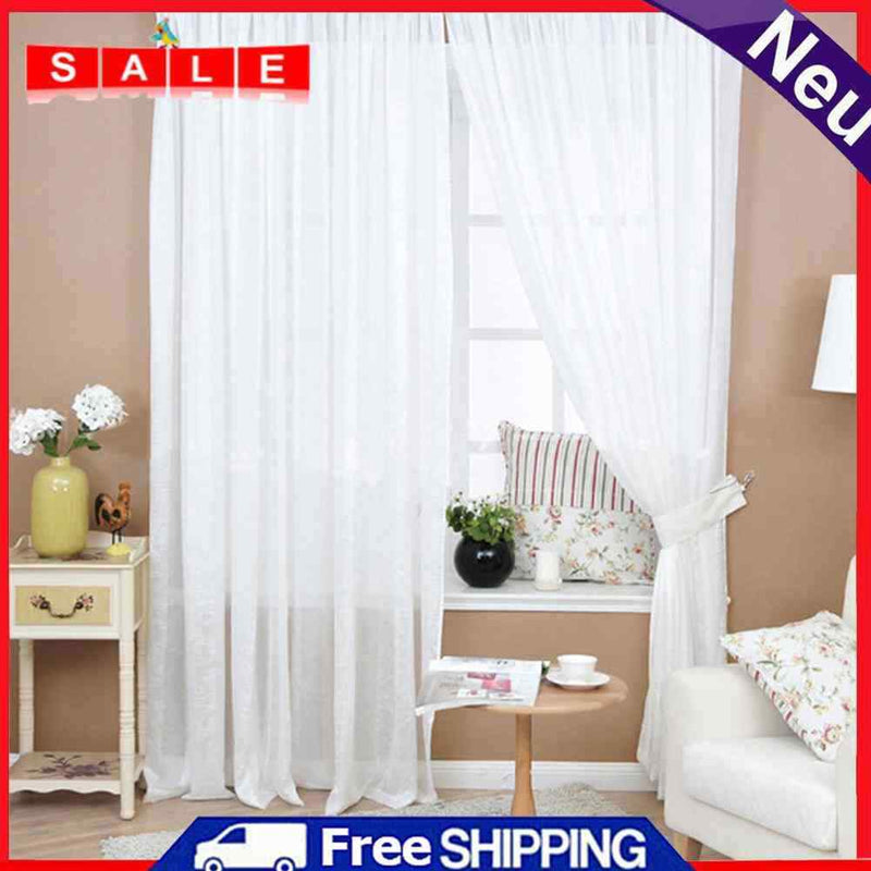 2pcs Solid Color Window Curtain Flower Pattern Valance White