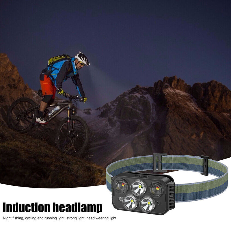 Induction LED Headlamp 500lm 7 Modes Outdoor Camping Head Flashlight Black