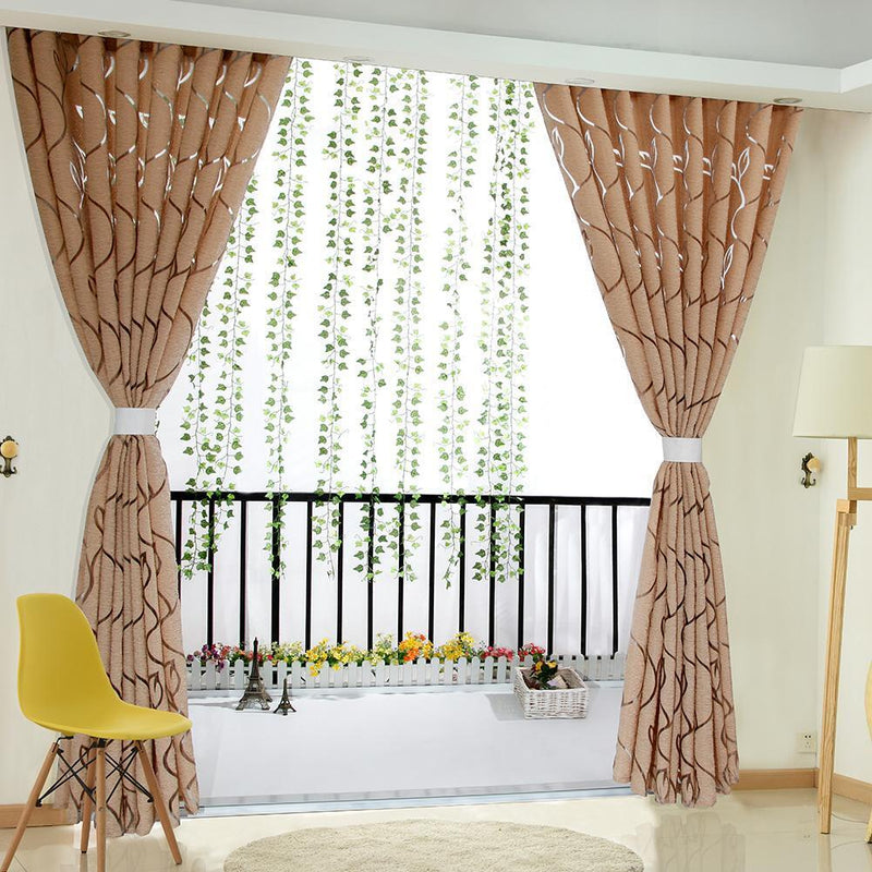 2pc semi blackout curtains and rattan leaf partition decoration light coffe