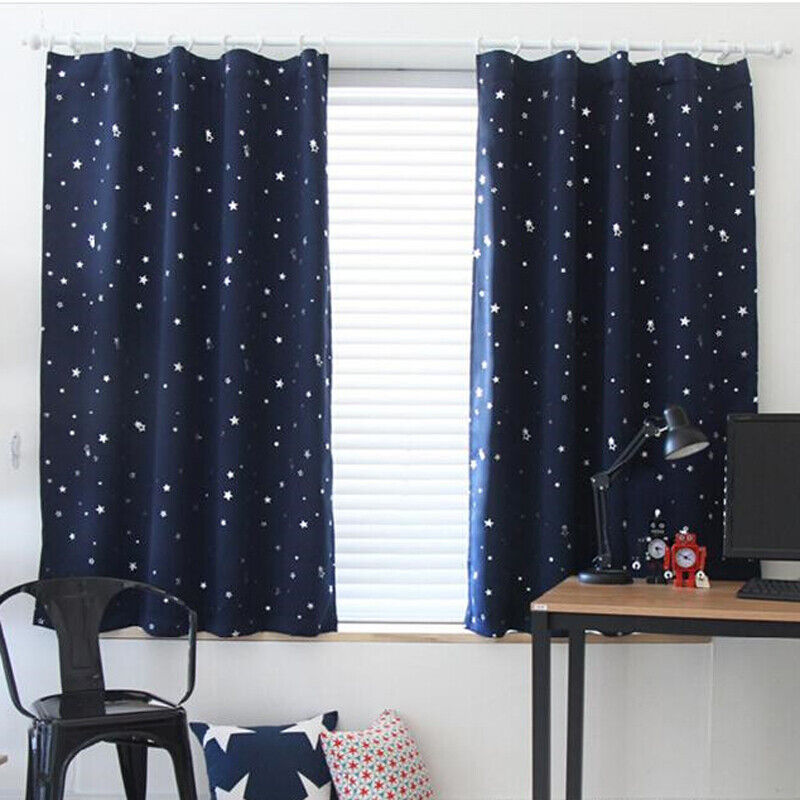 Modern Stars Printed Shading Curtains Window Treatment Curtain (Dark Blue)