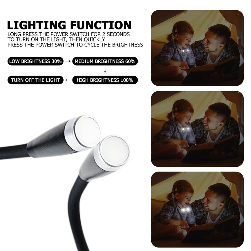 LED Neck Book Light, 3 Levels, Flexible Arm Lamp for Repairing, Running, Reading