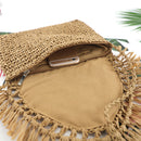 Women Paper Rope Hand-Woven Tassel Shoulder Bags Casual Beach Messenger Flap Bag