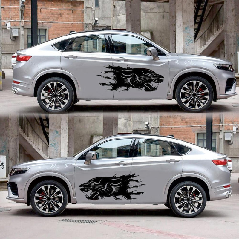 2pcs Lion Totem Decals Car Stickers Personality Auto Side Body Stickers Black